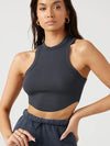 ZASUWA Female Solid Color Ribbed Elastic Tight with Chest Pads Tank