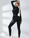 Faux Leather Zipper Stand Collar Push Up Sleevesless Jumpsuit
