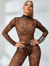 ZASUWA Female Leopard Print Mesh Jumpsuit