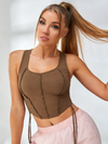 U Collar Drawstring with Chest Pads Tank