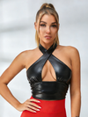 Sexy PU Glossy Hollow out High-support Zipper Sports Bras