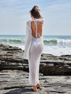 ZASUWA Female Sexy Fishnet Hollow Out Flower V-neck Swimwear Cover Dress Without Bikini