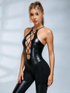 Sexy Faux Leather Cross Jumpsuit