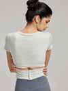 ZASUWA Female Hollow Out Backless U Collar Ribbed Short Sleeves