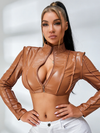 Zipper PU Stand Up Collar Jackets