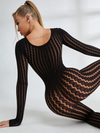 Eleganter, nahtloser, gestreifter Jacquard-Jumpsuit mit langen Ärmeln