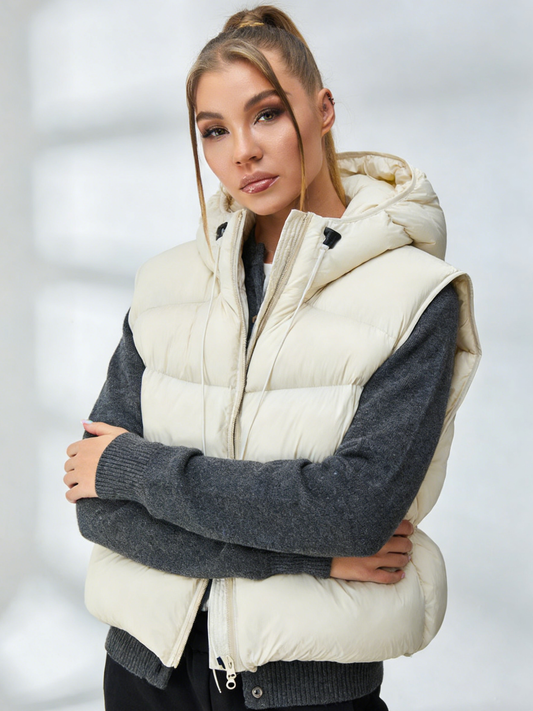 Pocket Zipper Warm With Hat Coat Vest