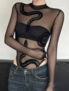 ZASUWA Female Mesh Snake Print Bodysuit
