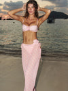 ZASUWA Female Wave Point Flowers 3-Pieces Lace-up Bikini Set