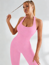 Ribbed Backless Halter Scrunch Bum Jumpsuit