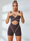 Sculpting Contrast Piping Cutout Short Romper