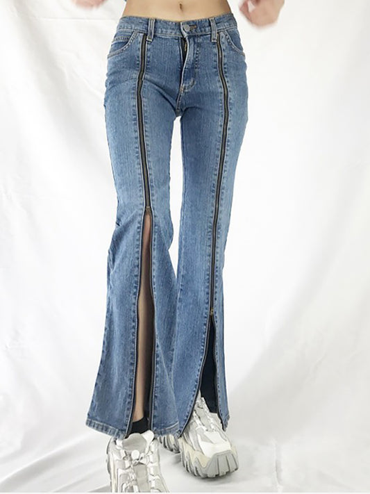 ZASUWA Female Cowboy Zipper Casual Loose Pants