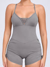 ZASUWA Female V-neck Cross Back Scrunch Bum Drawstring Romper