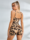 Sculpting Leopard Print Front Zip Short Romper