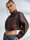 Zipper PU Trench Collar Buttons Jackets