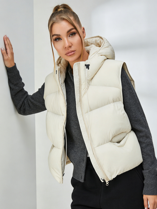 Pocket Zipper Warm With Hat Coat Vest