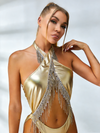 Shiny Crystal Tassel Cross One Piece