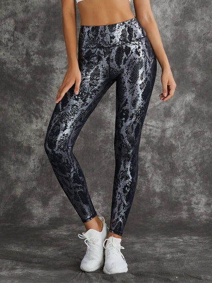 Hochtaillierte Leggings mit Bronzeschlangenmuster