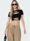 ZASUWA Female Sexy Solid Color Round Neck Hollow Out Short Sleeves