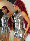 ZASUWA Female Glossy Faux Leather Hollow Out Backless Romper