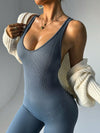 ZASUWA Female Cross Back Elastic Tight Ribbed Jumpsuit