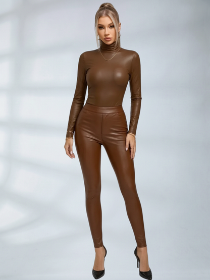 Sexy Glossy PU Faux Leather Suit Set