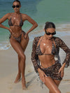 ZASUWA Female Sexy Leopard Print Mesh 4-Pieces Bikini Set