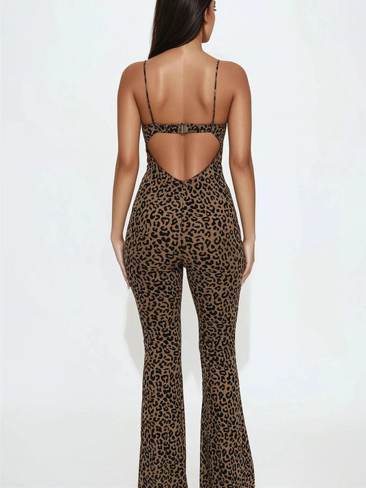 ZASUWA Female Sexy Fashion Leopard Print Hollow Out Backless Jumpsuit