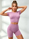 Denim Deep V Back Scrunch Bum Short Tracksuit