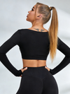 Solid Color V-neck Elastic Tight Long Sleeves