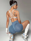 ZASUWA Female Contrast Color Cross Back Elastic Tight Short Tracksuit