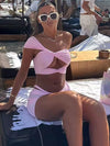 ZASUWA Female Sexy Solid Color Hollow Out Tailoring Folds Bikini Set