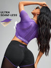 ZASUWA Female Solid Color Fishnet Breathable Yoga Short Sleeves