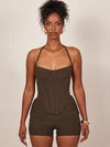 ZASUWA Female Elastic Tight Halter Backless Short Tracksuit