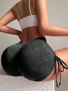 Scrunch Butt Tiefer V-Rücken Kordelzug Kunst-Denim Spandex Gym Booty Shorts