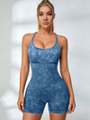 ZASUWA Female Imitation Denim Frosted Nude Sensation Cross Back Hollow Out Romper