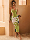 ZASUWA Female Hollow Out Lace-up Mesh Print 3-Pieces Bikini Set
