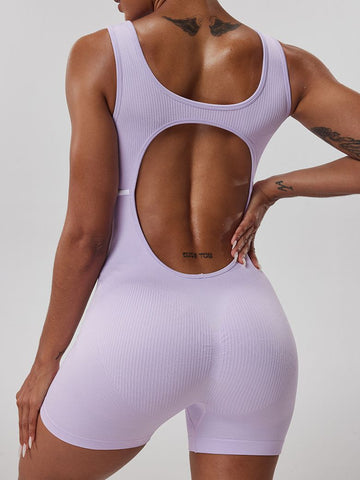 ZASUWA Female Hollow Out Elastic Tight Ribbed Romper