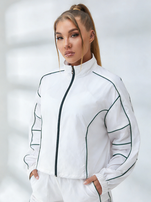 Contrast Color Zipper Pocket Casual Loose Quick Dry Jackets