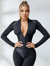 Faux Leather Zipper Stand Collar Jumpsuit