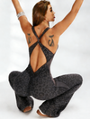 Sexy Leopard Print Hollow Out Cross Back Deep V Back Jumpsuit