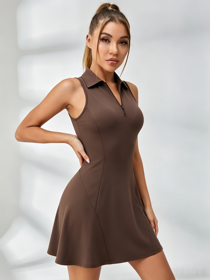 Lapel Collar Zipper Short Dress