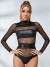 Mesh PU Faux Leather Bodysuits