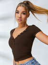 V-neck Quick Dry Buttons Yoga Short Sleeves