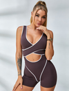 Sculpting Contrast Piping Cutout Short Romper