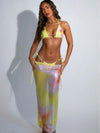 ZASUWA Female Unique Glossy Mesh Flower Print with Metal Ring 3-Pieces Bikini Set