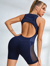 Hollow Out Net Zipper Push Up Design Elastic Tight Romper