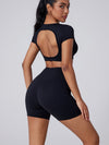 ZASUWA Female Deep V Solid Color Backless Short Sleeves