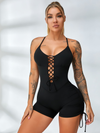 Cross Back Lace-Up Short Romper