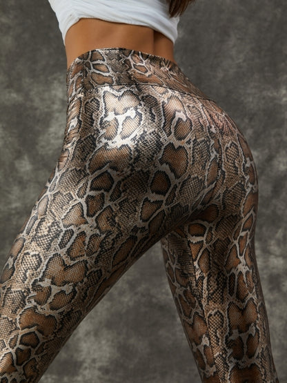 PU Faux Leather Snake Print Leggings